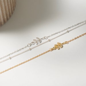 Sterling Sliver Olive Leaf with CZ Diamond Duo-Layer Bracelet, Gold Plated S925 Dainty Plant Bracelet, Wedding Bride Bracelet, Gift for Her