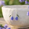 Bluebell Flower Earrings, Sterling Silver Enamel Dangle Earrings, Woodland Flower Jewelry, Nature Inspired Gift for Her