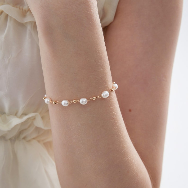 Natürliche Süßwasserperle Sterling Silber Halsband, vergoldete S925 echte Perlenkette, Hochzeit Braut echte Perlen Schmuck, Geschenk für Sie Bild 3
