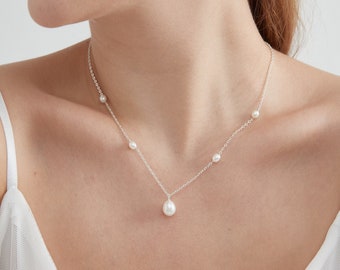 Gargantilla de perlas naturales de agua dulce de plata de ley, collar de perlas auténticas chapado en oro S925, joyería de perlas auténticas para novias, regalo para ella.