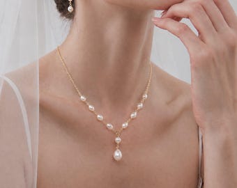 Freshwater Pearl Y Necklace – Gold Vermeil Sterling Silver Pearl Drop Necklace – Bridal Pearl Necklace – Wedding Gift for Her