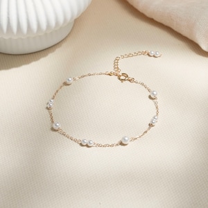 Sterling Silver with Natural Freshwater Pearl Bracelet, Gold Dainty Bead Pearl Bracelet, Wedding Bride Bridesmaid Jewellery, Gift for Her