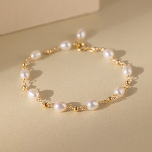 Pulseira de pérolas naturais de água doce em prata esterlina, pulseira de contas de pérolas reais delicadas banhadas a ouro, joias para noivas, presente de mãe para ela