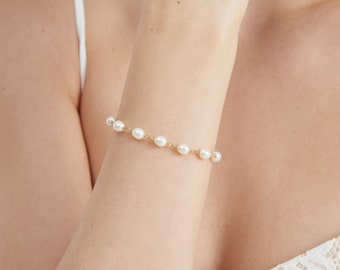 Bracciale di perle d'acqua dolce naturali, delicato braccialetto di perle di perle rosa, gioielli da damigella d'onore sposa sposa, regalo per lei, regalo di compleanno
