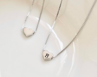 Sterling Silver Initial Letter on Heart Necklace, S925 Personalized  Alphabet Name Necklace, Custom Name Necklace, Birthday Gift for her