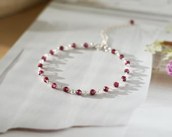Natural 3mm Garnet Bracelet - January Birthstone Red Crystal Dainty Bracelet - Crystal Healing Bracelet Christmas Gift for her, gift for him