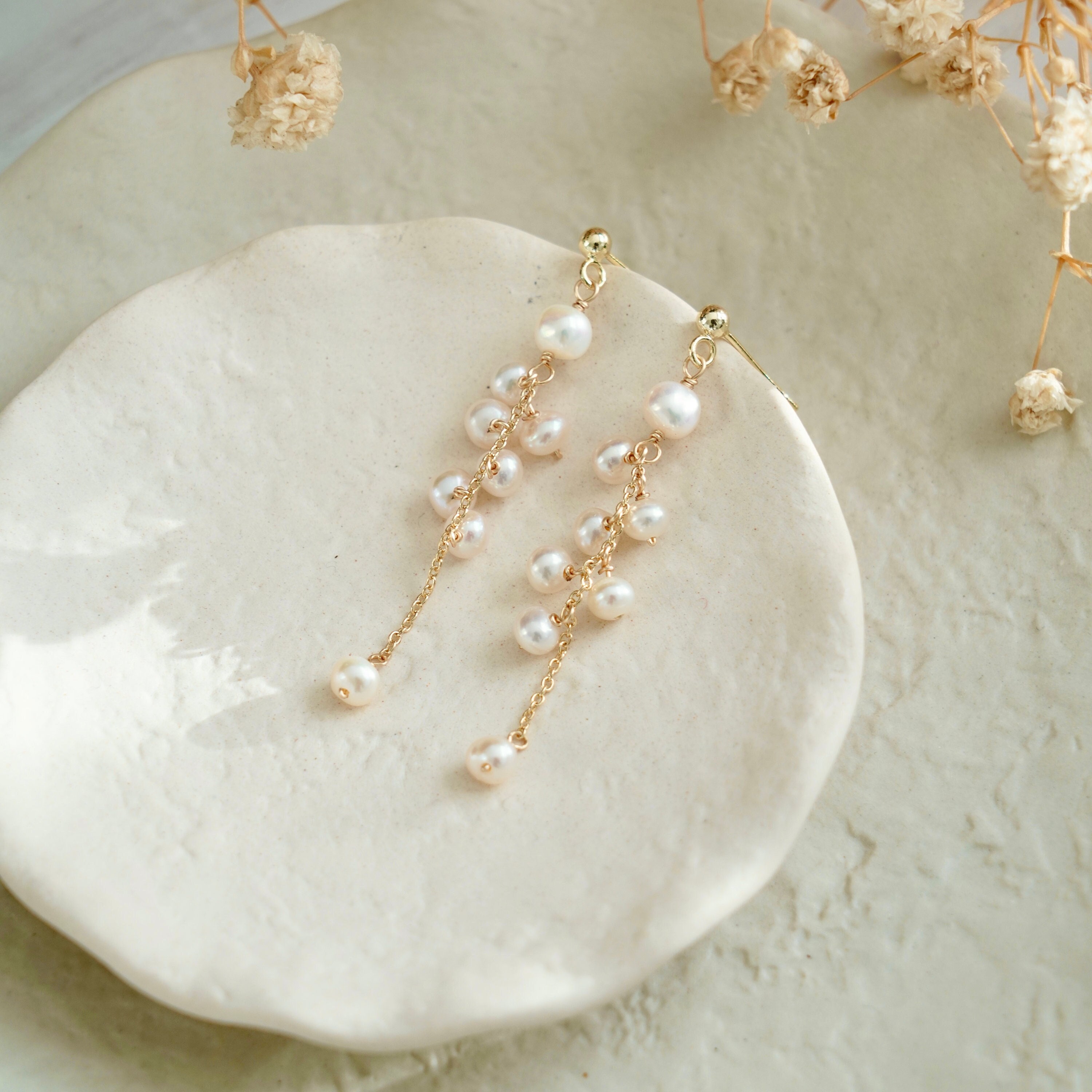 Natural Freshwater Pearl Olive Leaf Sterling Silver Dangle Earrings Genuine Pearl Stud Earring Wedding Bride Drop Earring Gift for Her Etsy
