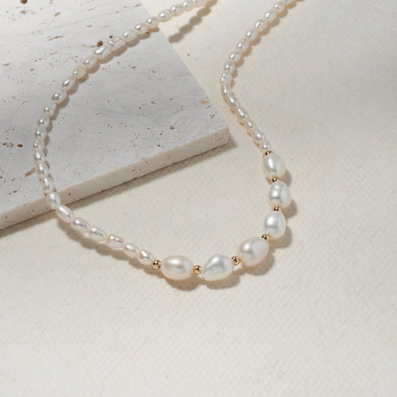Natural Freshwater Pearl Sterling Silver Choker Necklace, Gold Genuine Pearl Bride Wedding Jewellery, Birthday Mother's day Gift for Her image 5