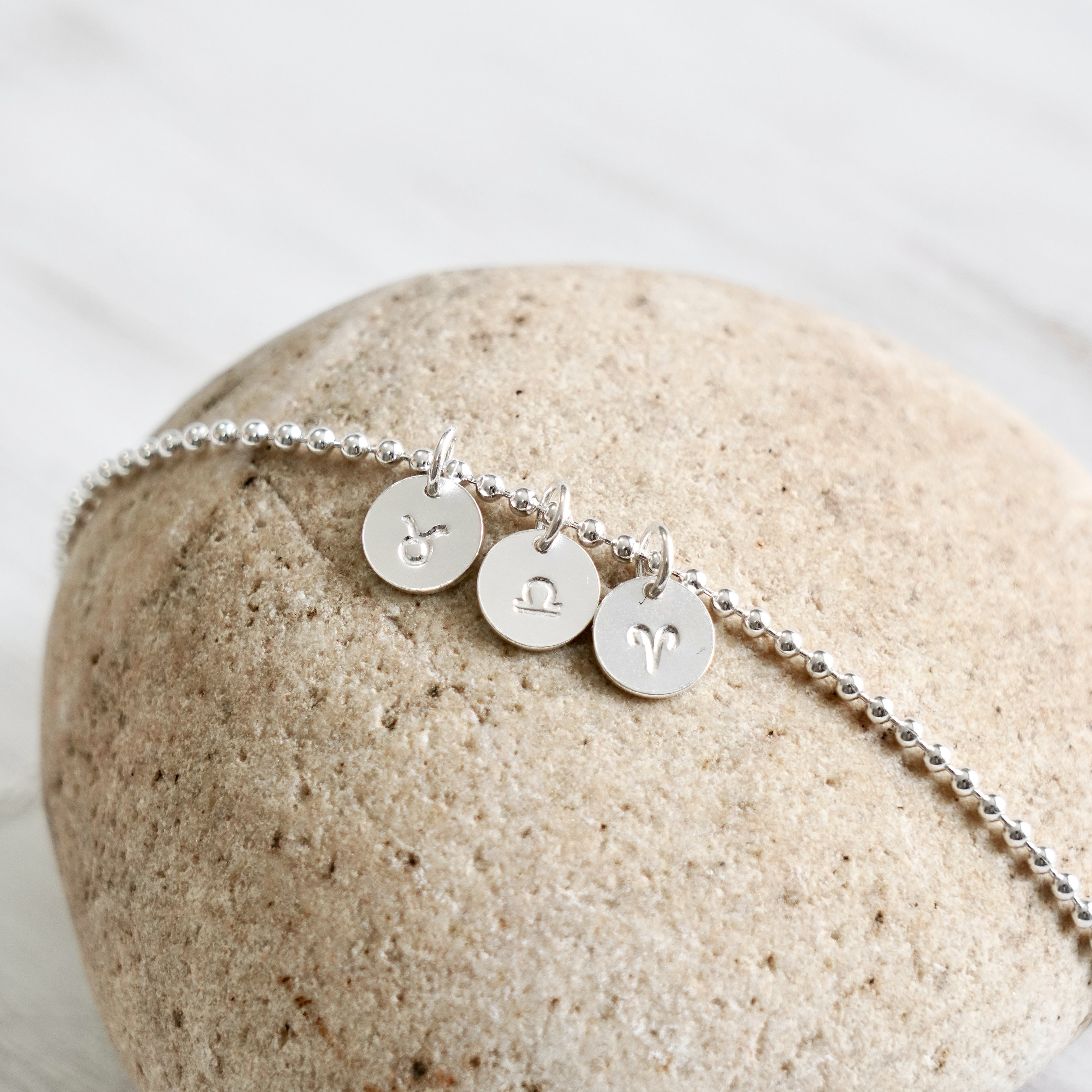 Sterling Silver Alphabet Initial Letter Bracelet, S925 Bead Name Zodiac Birthstone Bracelet, Personalised Minimalist Bracelet, Gift for Her