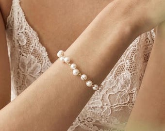 Natural Freshwater Flower Wreath Pearl Bracelet, Dainty Real Pearl Bead Bracelet, Wedding Bride Jewelry, Bridesmaid bracelet, Gift for Her