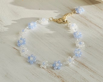 Regenbogen-Perlen-Gänseblümchen-Blumen-verstellbares Armband, zierliches ästhetisches Perlenarmband, zartes Armband, Geschenk für Sie, Geburtstagsgeschenk