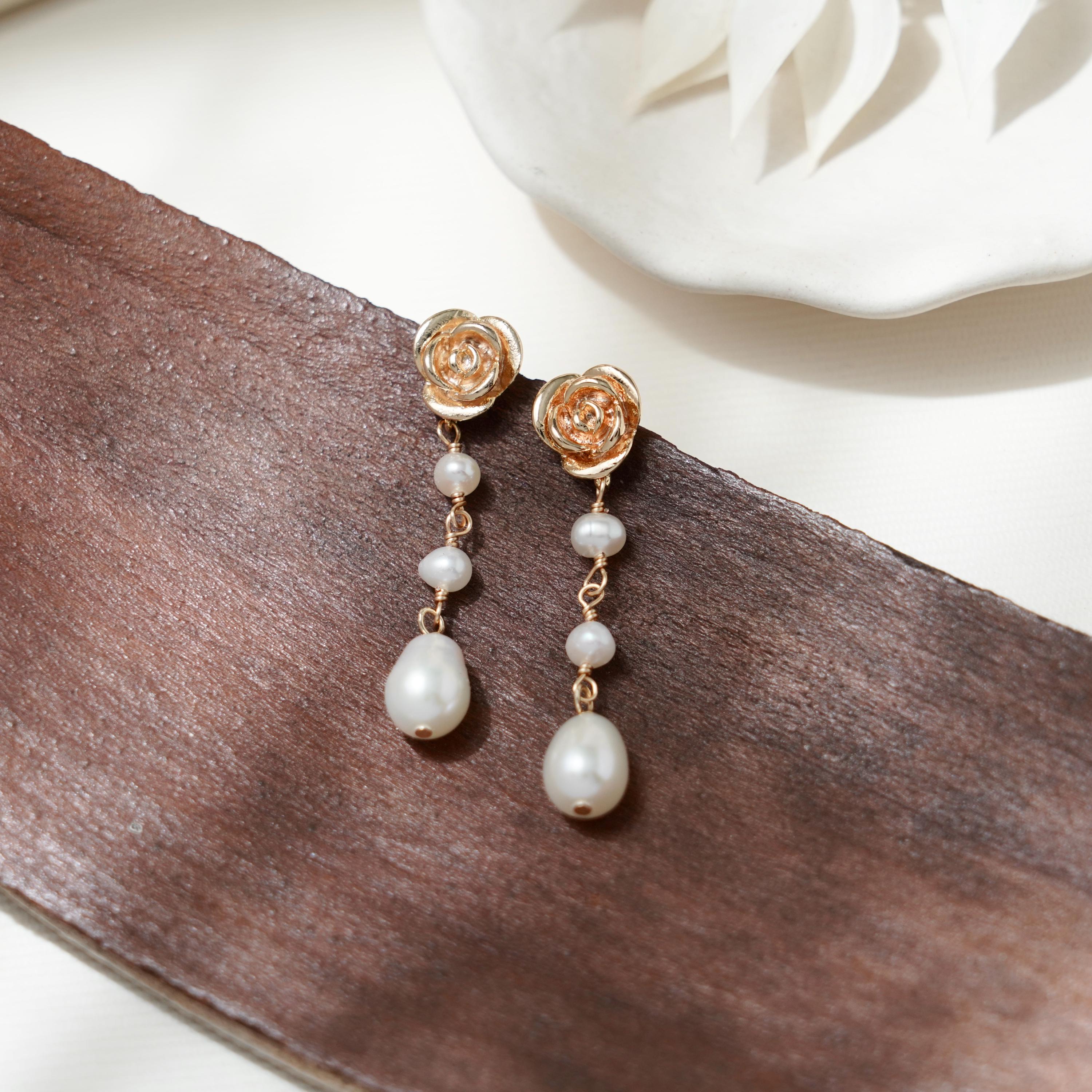 ◆VINTAGE HOLLYWOOD◆ Rose Pearl Earrings VH2435EA004M Hoop vintage earrings pearl earrings with rose gold