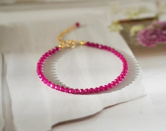 3mm Ruby Bracelet - Red July Birthstone Dainty Bracelet - Love Passion Crystal Healing Bracelet Christmas Gift for her, gift for him