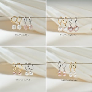 Pendientes colgantes colgantes de plata esterlina de perlas naturales de agua dulce, pendientes huggie de perlas chapadas en oro, pendientes de perlas de novia de boda, regalo para ella imagen 4