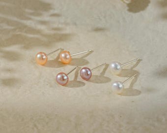 Genuine Freshwater Pearl Stud Earrings, Sterling Silver Pink Purple Pearl Bridal Earrings, Wedding Bridesmaid Pearl Jewellery, Gift for Her