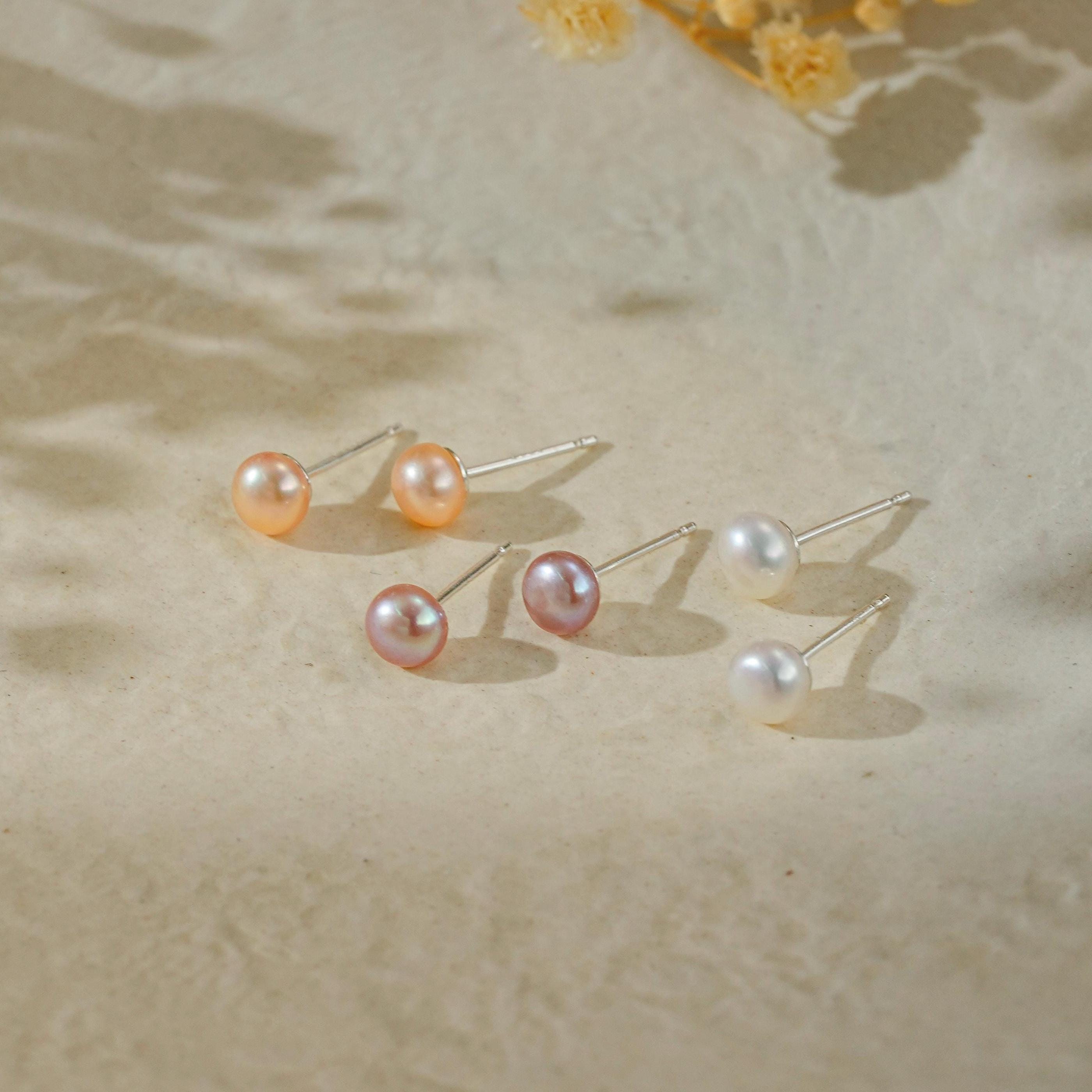Genuine Freshwater Pearl Stud Earrings, Sterling Silver Pink