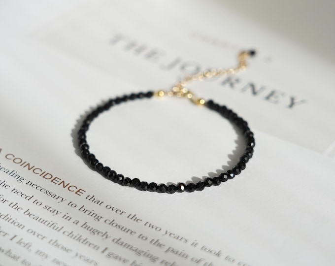 Natural 3mm Black Tourmaline Bracelet - Grounding Stone Shield Against Negative Energy - Protection Healing Crystal Bracelet Gift for her
