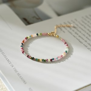 Natural 2.5mm Rainbow Colour Tourmaline Bracelet - Love Healing & Calm Balance Energy - Protection Healing Crystal Bracelet Gift for her