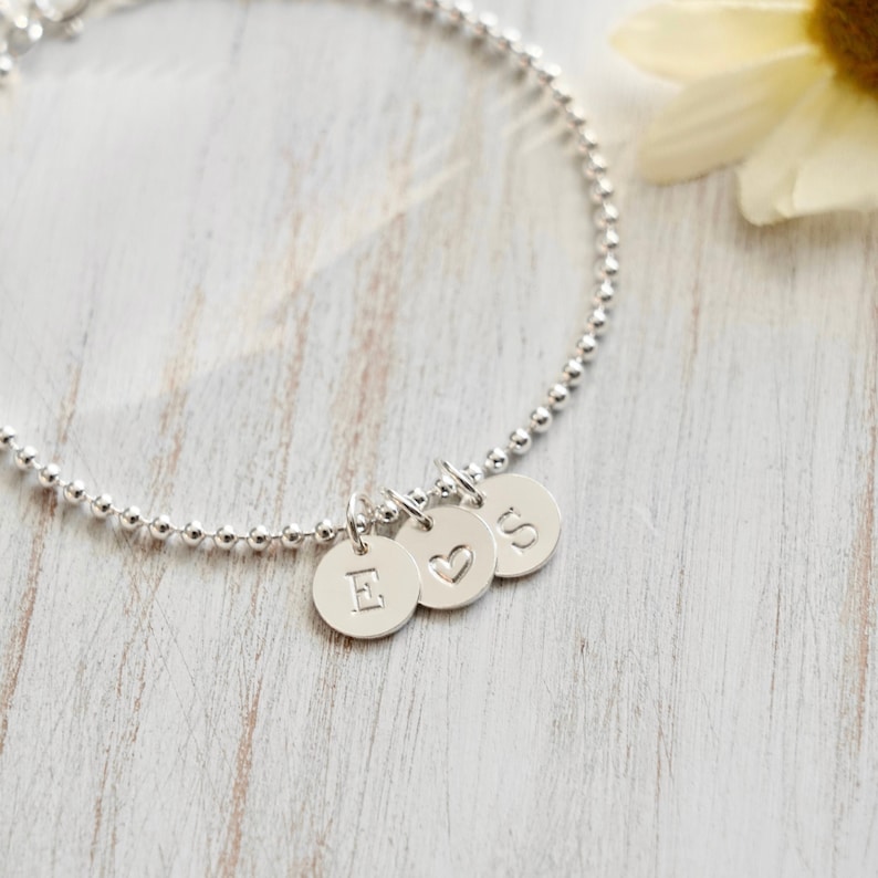 Sterling Silver Alphabet Initial Letter Bracelet, S925 Bead Name Zodiac Birthstone Bracelet, Personalised Minimalist Bracelet, Gift for Her image 1