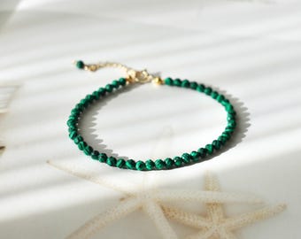 Natural 3mm Malachite Bracelet - Green May Birthstone Bracelet - Crystal Gemstone Healing Bracelet Christmas Gift for her, gift for him