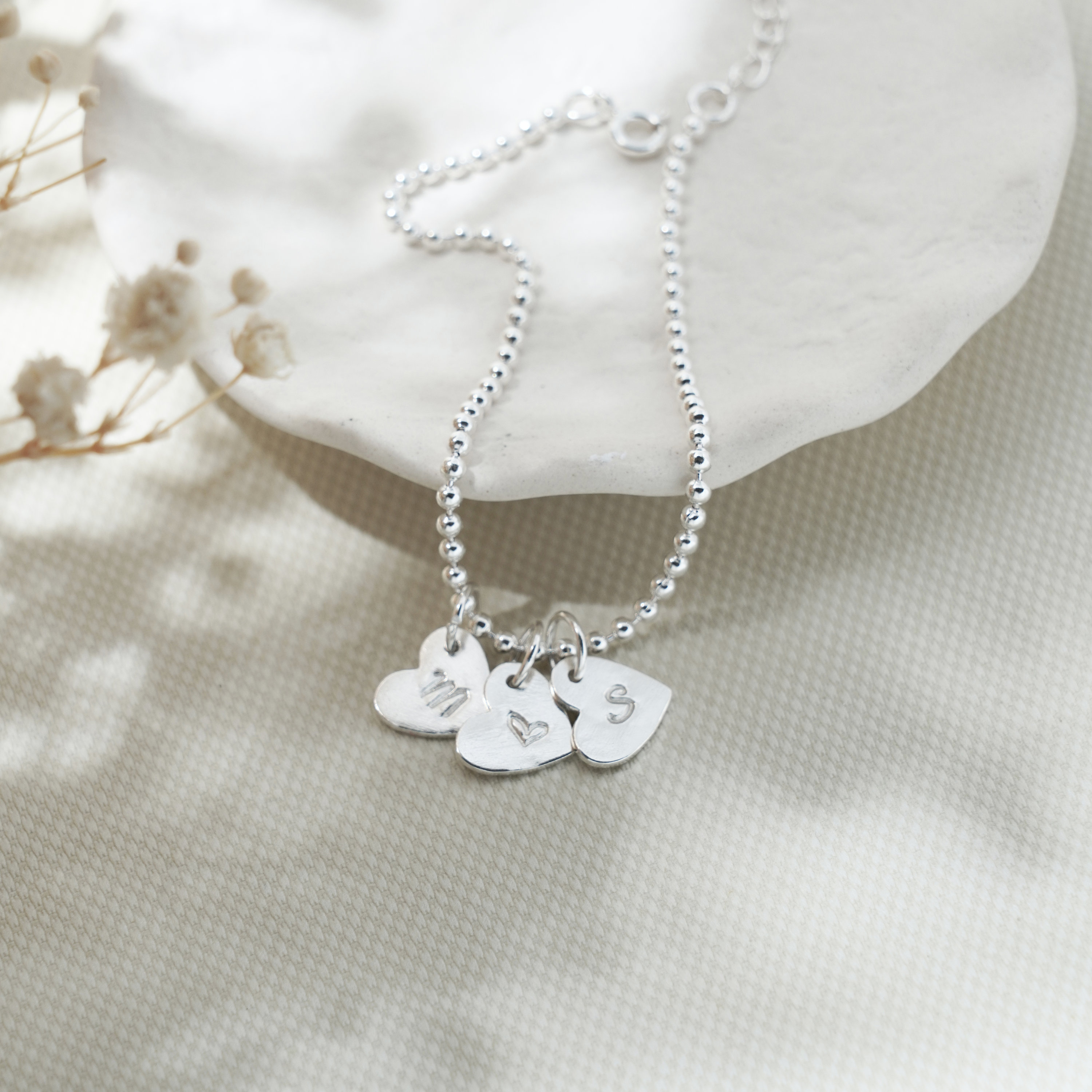 Sterling Silver Alphabet Initial Letter Bracelet, S925 Bead