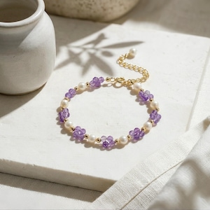 Pulsera de perlas de agua dulce con amatista, pulsera de cuentas moradas de plata de ley chapada en oro, joyería para novias, regalo para madres.