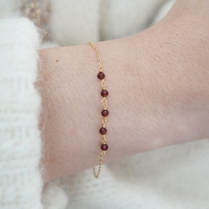 Natural Garnet Birthstone Sterling Sliver Bracelet, Gold Plated S925 Dainty Real Stone Bead Bracelet, Wedding Bride Jewelry, Gift for Her image 6