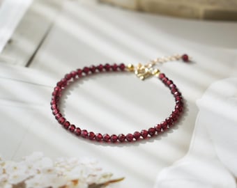 Natural 3mm Garnet Bracelet - January Birthstone Red Crystal Dainty Bracelet - Crystal Healing Bracelet Christmas Gift for her, gift for him