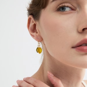 Delicate Lemon with Leaf Dangle Drop Earrings, Gold Vermeil Sterling Silver Orange Fruit Earring, Summer Vacation Anniversary Gift for Her image 13