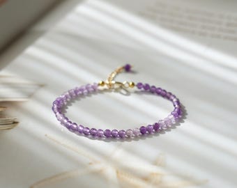 Natural 3mm Amethyst Bracelet - Purple February Birthstone Dainty Bracelet - Crystal Healing Bracelet Christmas Gift for her, gift for him