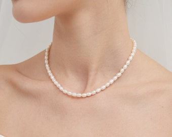 Gargantilla de plata de ley con perlas naturales de agua dulce, joyas de piedra de nacimiento de dama de honor de oro, collar de perlas de novia de boda, regalo para ella