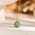 Genuine Natural Round Jade Pendant Necklace, Green Aventurine Jade Donut Gemstone Necklace in Gold & Silver Finish, Friend Gift for Her
