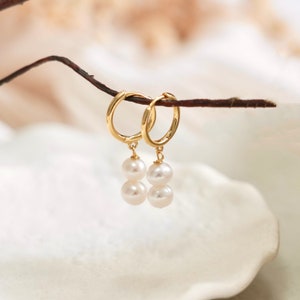 Natural Freshwater Pearl S925 Dangle Earrings, Real Pearl Huggie Earrings, Sterling Sliver Hoop Earrings, Wedding Pearl Earring,Gift for Her