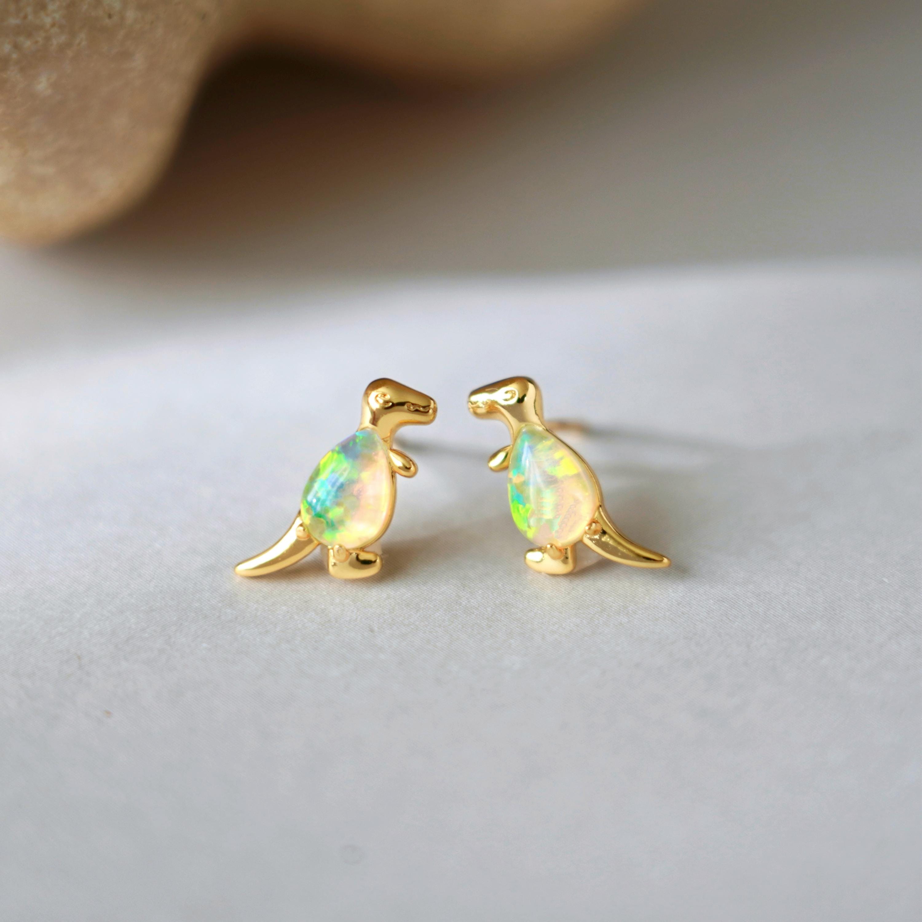 Opal T-Rex Tyrannosaurus Dinosaur Stud Earrings - June Birthstone Opal…