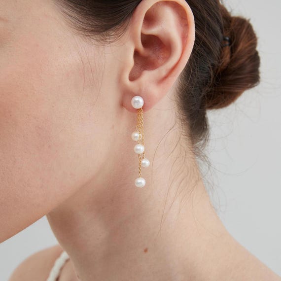 ピアス Natural Freshwater Pearl Drop 925 Silver Earrings(2 COLOR) Natural Freshwater Pearl 2-style-in-1 Dangle Drop Earrings