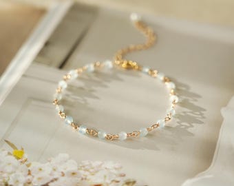 Bracelet aigue-marine naturelle de 3 mm - Bracelet délicat en cristal bleu de naissance de mars - Bracelet de guérison, cadeau de Noël pour elle, cadeau pour lui