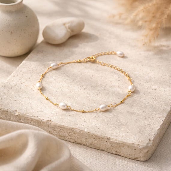 Dainty Freshwater Pearl Sterling Sliver Bracelet, Delicate Gold Plated S925 Genuine Pearl Bracelet, Wedding Bride Bracelet, Gift for Her