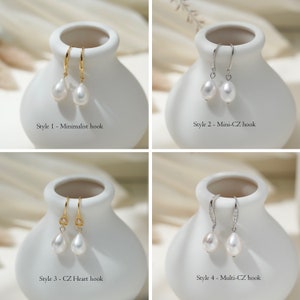 Natural Pearl Sterling Silver Dangle Earrings, Gold Plated S925 Hook Drop Earrings, Freshwater Pearl Wedding Bridal Earrings, Gift for Her image 3