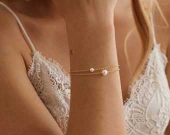 2 runde natürliche Süßwasser Bead Perlen Armband, Minimalist Sterling Silber Perlen Armband, Hochzeit Braut Armband, Brautjungfer Geschenk für Sie