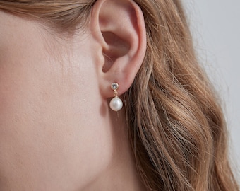 Boucles D'oreilles Pendantes Argent 925 Avec Perle D'eau Douce Et Zircon - Créoles