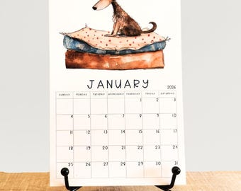 Dog Mini Desk Calendar| Watercolor Style Dog Calendar| 4"x6" Recycled Paper Calendar| Dog Lover Gifts
