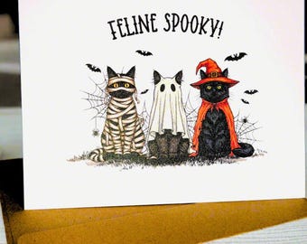 Feline Spooky: Halloween Folded Card| Black Cat Card| Halloween Cards| Folded Halloween Greeting Card