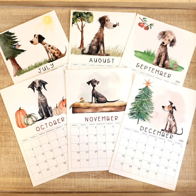 Dog Mini Desk Calendar| Watercolor Style Dog Calendar| 4"x6" Recycled Paper Calendar| Dog Lover Gifts image 3
