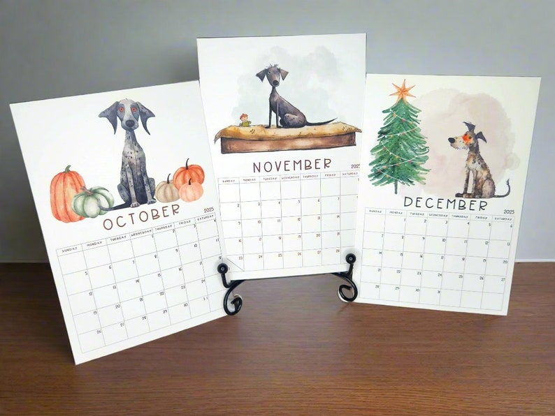 Dog Mini Desk Calendar Watercolor Style Dog Calendar 4x6 Recycled Paper