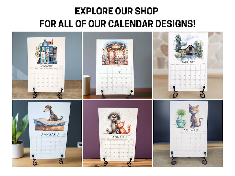 Whimsical Paris Streets Mini Desk Calendar| Mini Desk Calendar| Watercolor Style Calendar| 4"x6" Recycled Paper Calendar| image 5