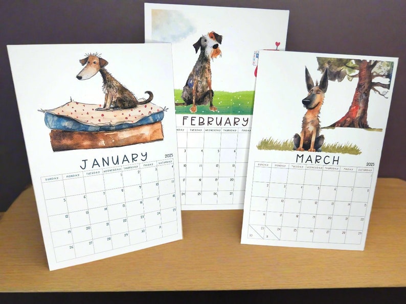 Dog Mini Desk Calendar Watercolor Style Dog Calendar 4x6 Recycled Paper