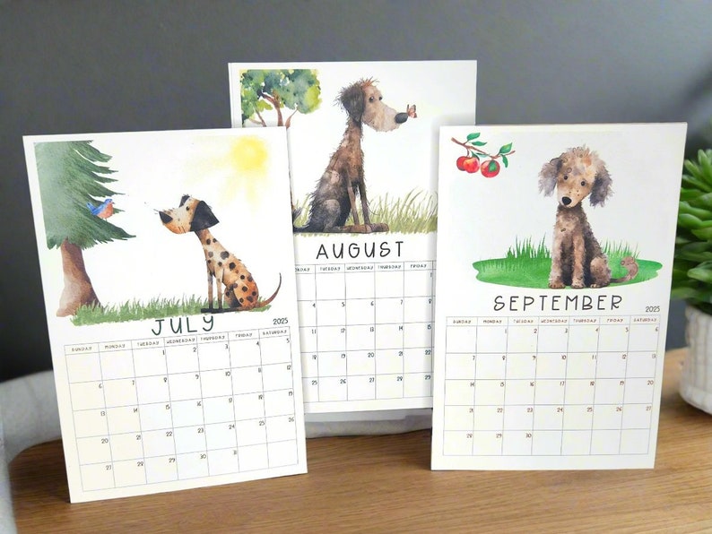 Dog Mini Desk Calendar Watercolor Style Dog Calendar 4x6 Recycled Paper