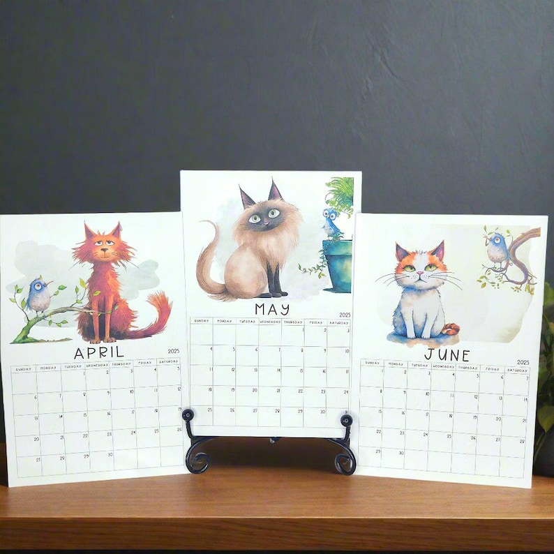 Cat Mini Desk Calendar| Watercolor Style Cat Calendar| 4
