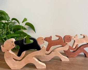 Figurines en bois de chien et de propriétaire avec nom de chien personnalisé, souvenir commémoratif de chien, cadeau de perte d'animal de compagnie