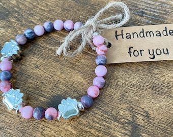 Bracelet en jaspe avec empreinte de patte : bijoux commémoratifs chien chat